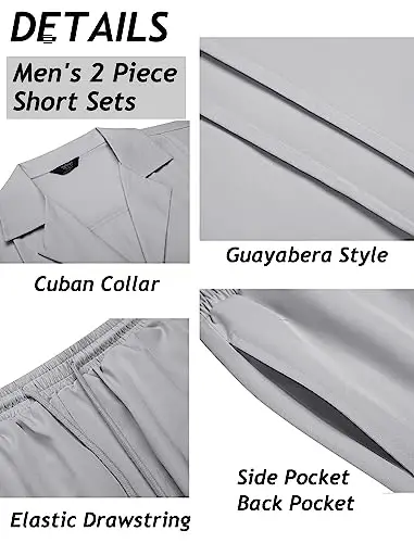 COOFANDY Mens 2 Piece Short Set Guayabera Button Down Shirt Casual Summer Beach Outfits - 5