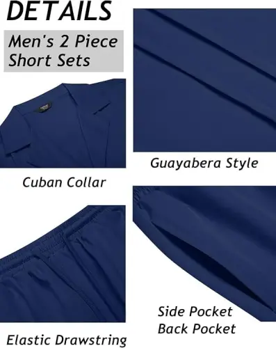 COOFANDY Mens 2 Piece Short Set Guayabera Button Down Shirt Casual Summer Beach Outfits - 5