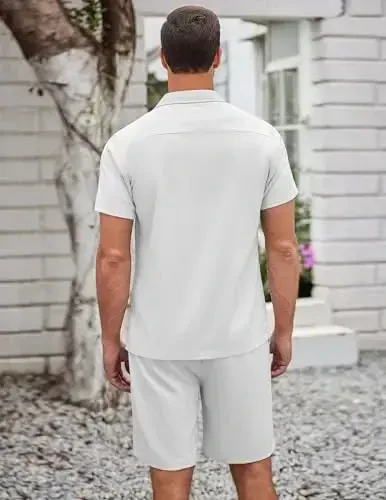 COOFANDY Men's 2 Pieces Casual Beach Outfits Short Sleeve Button Down Shirts Summer Short Set - 4