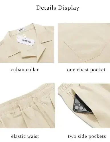 COOFANDY Men's 2 Pieces Casual Beach Outfits Short Sleeve Button Down Shirts Summer Short Set - 4