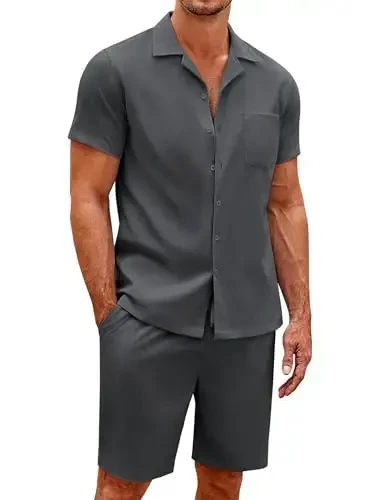 COOFANDY Men's 2 Pieces Casual Beach Outfits Short Sleeve Button Down Shirts Summer Short Set 