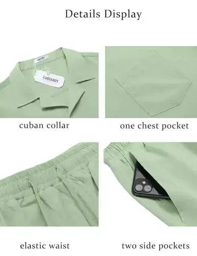 COOFANDY Men's 2 Pieces Casual Beach Outfits Short Sleeve Button Down Shirts Summer Short Set - 5