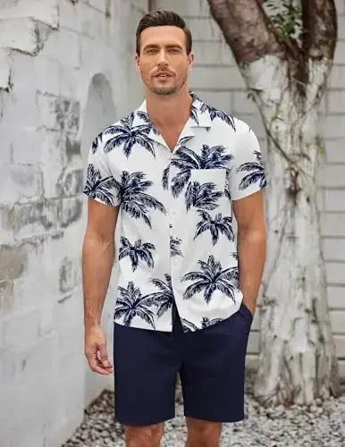 COOFANDY Men's 2 Pieces Casual Beach Outfits Short Sleeve Button Down Shirts Summer Short Set - 4