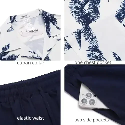 COOFANDY Men's 2 Pieces Casual Beach Outfits Short Sleeve Button Down Shirts Summer Short Set - 6