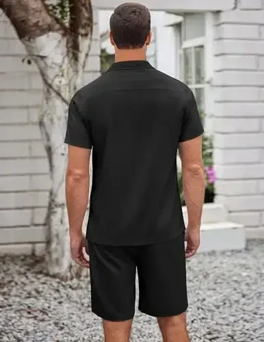 COOFANDY Men's 2 Pieces Casual Beach Outfits Short Sleeve Button Down Shirts Summer Short Set - 4