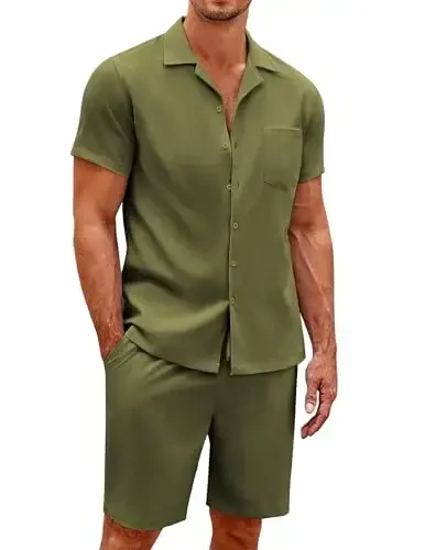 COOFANDY Men's 2 Pieces Casual Beach Outfits Short Sleeve Button Down Shirts Summer Short Set 