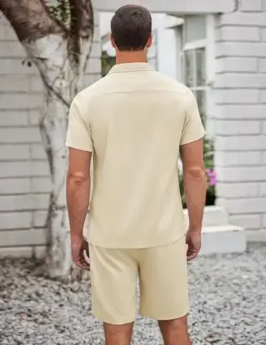 COOFANDY Men's 2 Pieces Casual Beach Outfits Short Sleeve Button Down Shirts Summer Short Set - 4