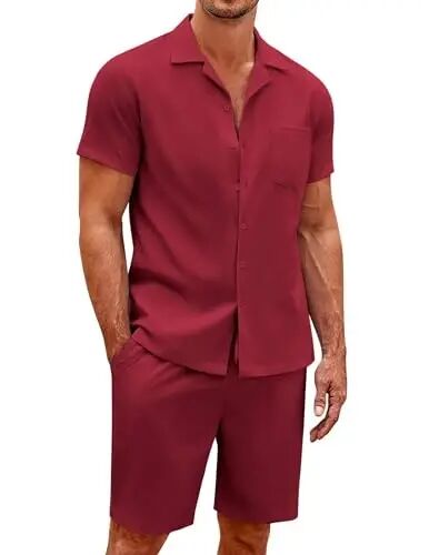 COOFANDY Men's 2 Pieces Casual Beach Outfits Short Sleeve Button Down Shirts Summer Short Set - COOFANDY