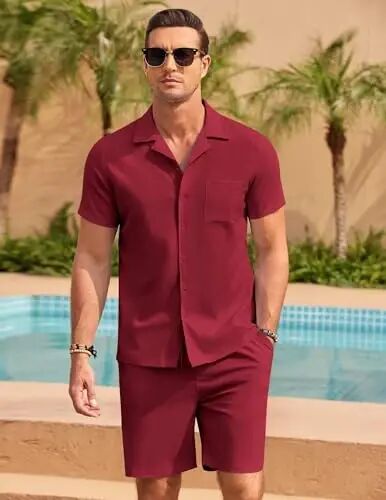 COOFANDY Men's 2 Pieces Casual Beach Outfits Short Sleeve Button Down Shirts Summer Short Set - COOFANDY (1)