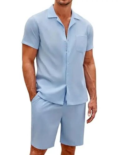 COOFANDY Men's 2 Pieces Casual Beach Outfits Short Sleeve Button Down Shirts Summer Short Set - COOFANDY