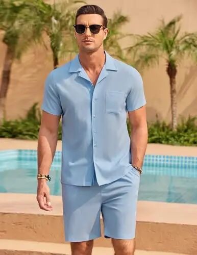 COOFANDY Men's 2 Pieces Casual Beach Outfits Short Sleeve Button Down Shirts Summer Short Set - 3