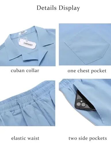 COOFANDY Men's 2 Pieces Casual Beach Outfits Short Sleeve Button Down Shirts Summer Short Set - 5