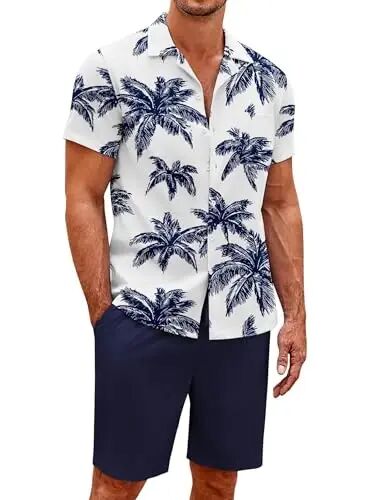 COOFANDY Men's 2 Pieces Casual Beach Outfits Short Sleeve Button Down Shirts Summer Short Set - COOFANDY
