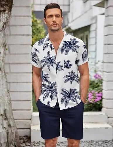 COOFANDY Men's 2 Pieces Casual Beach Outfits Short Sleeve Button Down Shirts Summer Short Set - COOFANDY (1)