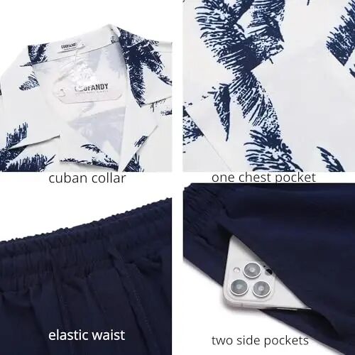 COOFANDY Men's 2 Pieces Casual Beach Outfits Short Sleeve Button Down Shirts Summer Short Set - 6