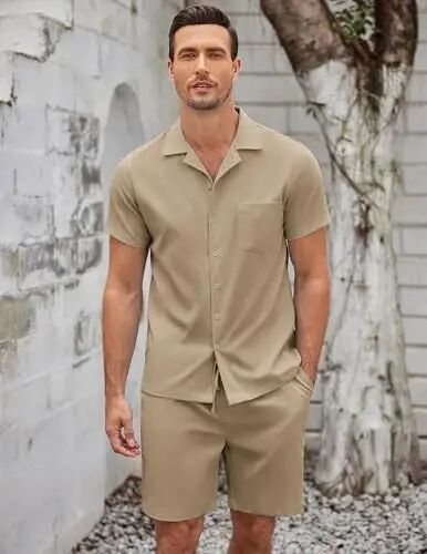 COOFANDY Men's 2 Pieces Casual Beach Outfits Short Sleeve Button Down Shirts Summer Short Set - COOFANDY (1)
