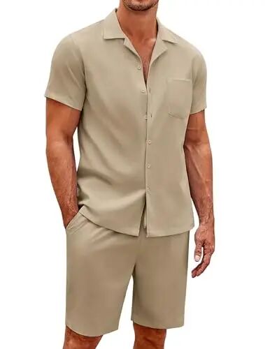 COOFANDY Men's 2 Pieces Casual Beach Outfits Short Sleeve Button Down Shirts Summer Short Set - 1