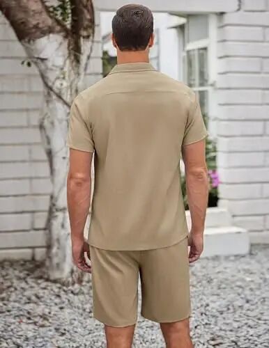COOFANDY Men's 2 Pieces Casual Beach Outfits Short Sleeve Button Down Shirts Summer Short Set - 4