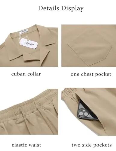 COOFANDY Men's 2 Pieces Casual Beach Outfits Short Sleeve Button Down Shirts Summer Short Set - 5
