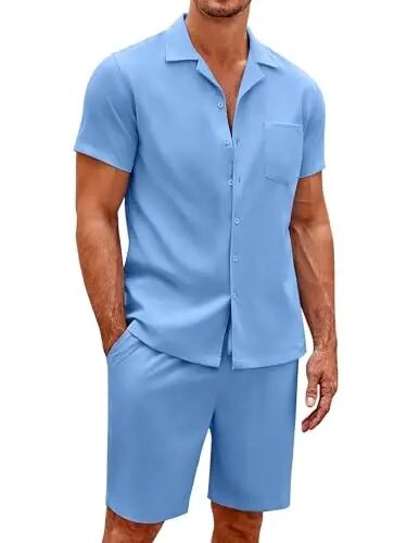 COOFANDY Men's 2 Pieces Casual Beach Outfits Short Sleeve Button Down Shirts Summer Short Set - COOFANDY