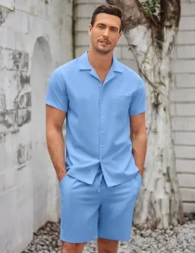 COOFANDY Men's 2 Pieces Casual Beach Outfits Short Sleeve Button Down Shirts Summer Short Set - 4