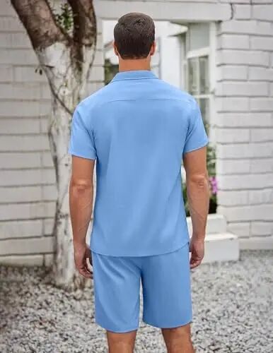COOFANDY Men's 2 Pieces Casual Beach Outfits Short Sleeve Button Down Shirts Summer Short Set - 5