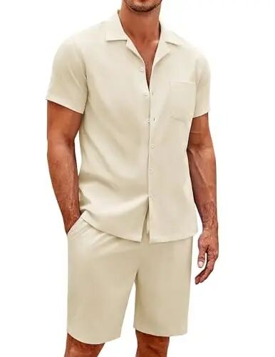 COOFANDY Men's 2 Pieces Casual Beach Outfits Short Sleeve Button Down Shirts Summer Short Set - COOFANDY