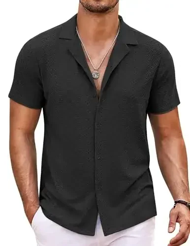 COOFANDY Mens Beach Shirt Short Sleeve Button Down Shirts Casual Cuban Collared Summer Vacation Tropical Shirts - COOFANDY