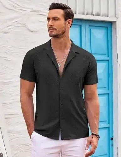 COOFANDY Mens Beach Shirt Short Sleeve Button Down Shirts Casual Cuban Collared Summer Vacation Tropical Shirts - 2