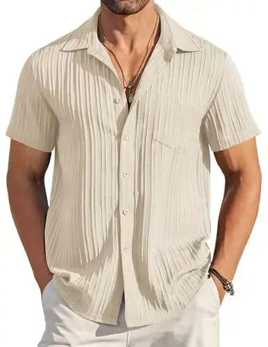 COOFANDY Mens Beach Shirt Short Sleeve Button Down Shirts Casual Cuban Collared Summer Vacation Tropical Shirts - COOFANDY