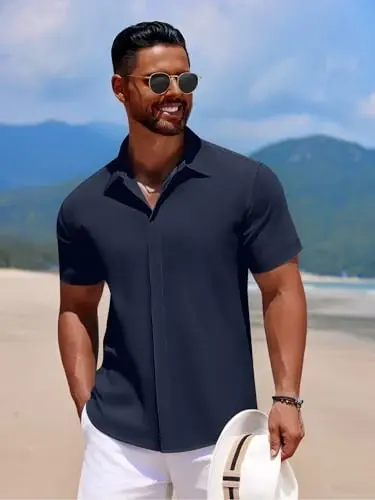COOFANDY Mens Beach Shirt Short Sleeve Button Down Shirts Casual Cuban Collared Summer Vacation Tropical Shirts - 3
