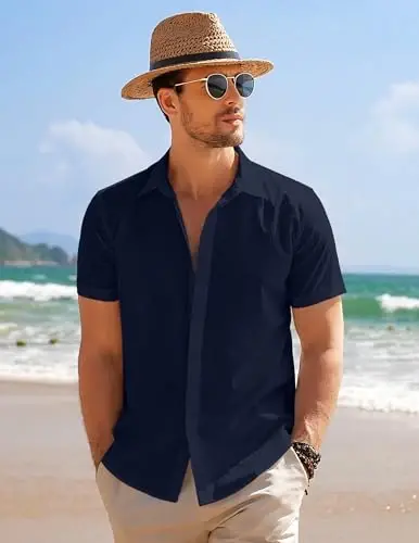 COOFANDY Mens Beach Shirt Short Sleeve Tugmalar Pastga Ko'ylaklar Kundalik Kuba Yoqali Yozgi Ta'til Tropik Ko'ylaklar - 2