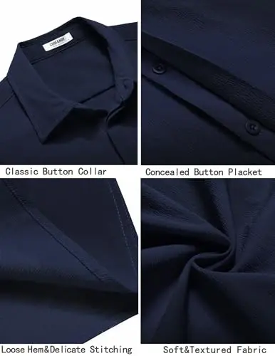 COOFANDY Mens Beach Shirt Short Sleeve Tugmalar Pastga Ko'ylaklar Kundalik Kuba Yoqali Yozgi Ta'til Tropik Ko'ylaklar - 6