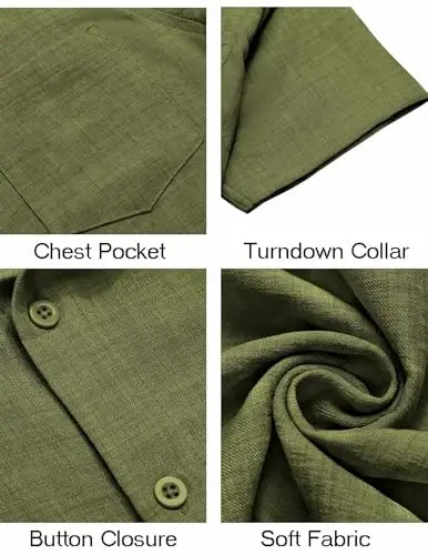 COOFANDY Mens Button Down Short Sleeve Shirt Casual Shirts Summer Beach Textured Shirts with Pocket - 5