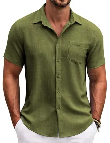 COOFANDY Mens Button Down Short Sleeve Shirt Casual Shirts Summer Beach Textured Shirts with Pocket - 1