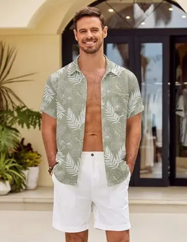 COOFANDY Mens Button Down Short Sleeve Shirt Casual Shirts Summer Beach Textured Shirts with Pocket - 2