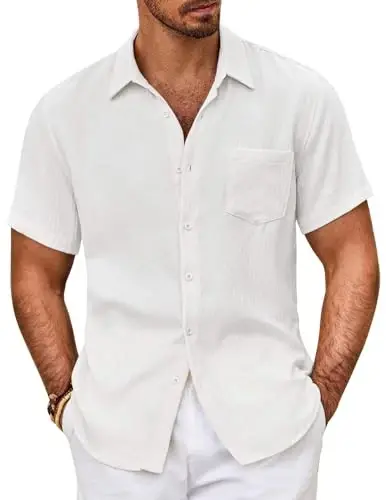 COOFANDY Mens Button Down Short Sleeve Shirt Casual Shirts Summer Beach Textured Shirts with Pocket - 1