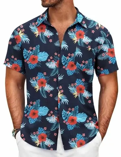 COOFANDY Mens Button Down Short Sleeve Shirt Casual Shirts Summer Beach Textured Shirts with Pocket - 1
