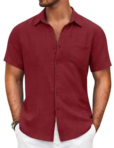 COOFANDY Mens Button Down Short Sleeve Shirt Casual Shirts Summer Beach Textured Shirts with Pocket - COOFANDY