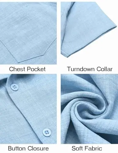 COOFANDY Mens Button Down Short Sleeve Shirt Casual Shirts Summer Beach Textured Shirts with Pocket - 5