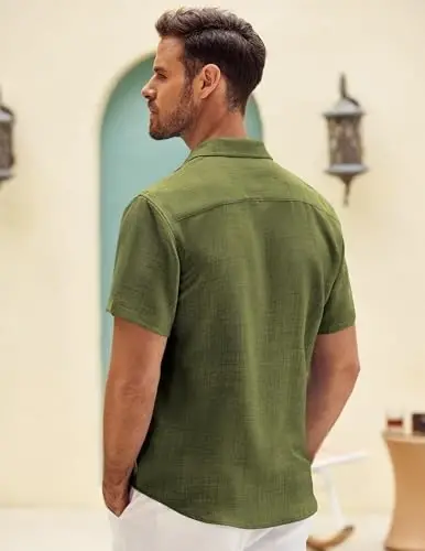 COOFANDY Mens Button Down Short Sleeve Shirt Casual Shirts Summer Beach Textured Shirts with Pocket - 4