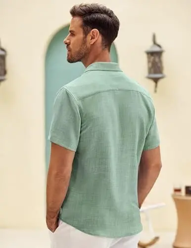 COOFANDY Mens Button Down Short Sleeve Shirt Casual Shirts Summer Beach Textured Shirts with Pocket - 4