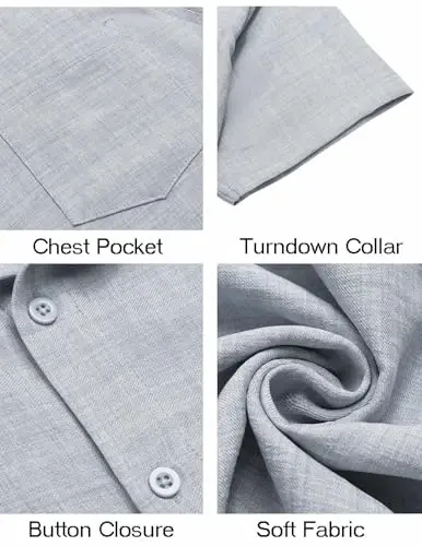 COOFANDY Mens Button Down Short Sleeve Shirt Casual Shirts Summer Beach Textured Shirts with Pocket - 5