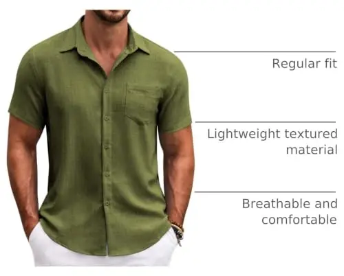 COOFANDY Mens Button Down Short Sleeve Shirt Casual Shirts Summer Beach Textured Shirts with Pocket - 4