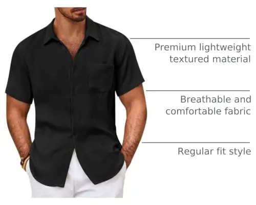 COOFANDY Mens Button Down Short Sleeve Shirt Casual Shirts Summer Beach Textured Shirts with Pocket - 4