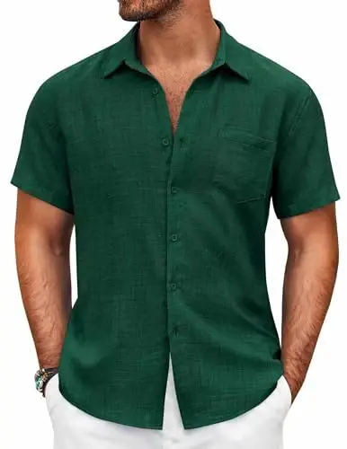 COOFANDY Mens Button Down Short Sleeve Shirt Casual Shirts Summer Beach Textured Shirts with Pocket - 1