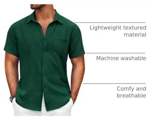 COOFANDY Mens Button Down Short Sleeve Shirt Casual Shirts Summer Beach Textured Shirts with Pocket - 4
