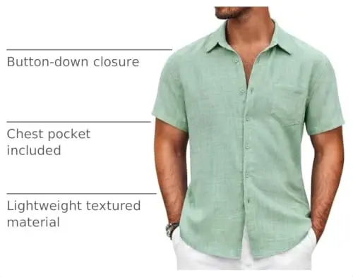 COOFANDY Mens Button Down Short Sleeve Shirt Casual Shirts Summer Beach Textured Shirts with Pocket - 4