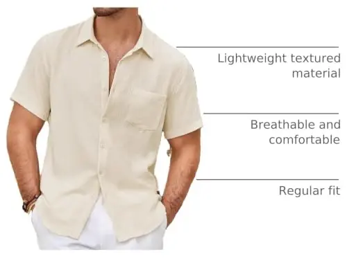 COOFANDY Mens Button Down Short Sleeve Shirt Casual Shirts Summer Beach Textured Shirts with Pocket - 4