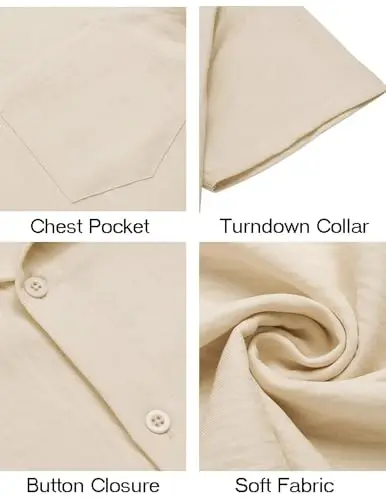 COOFANDY Mens Button Down Short Sleeve Shirt Casual Shirts Summer Beach Textured Shirts with Pocket - 6